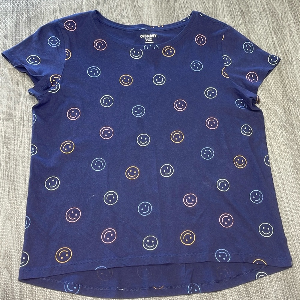 Old Navy Softest Tee, Navy & Smilie Face 😀 Print - Girls XL 14-16